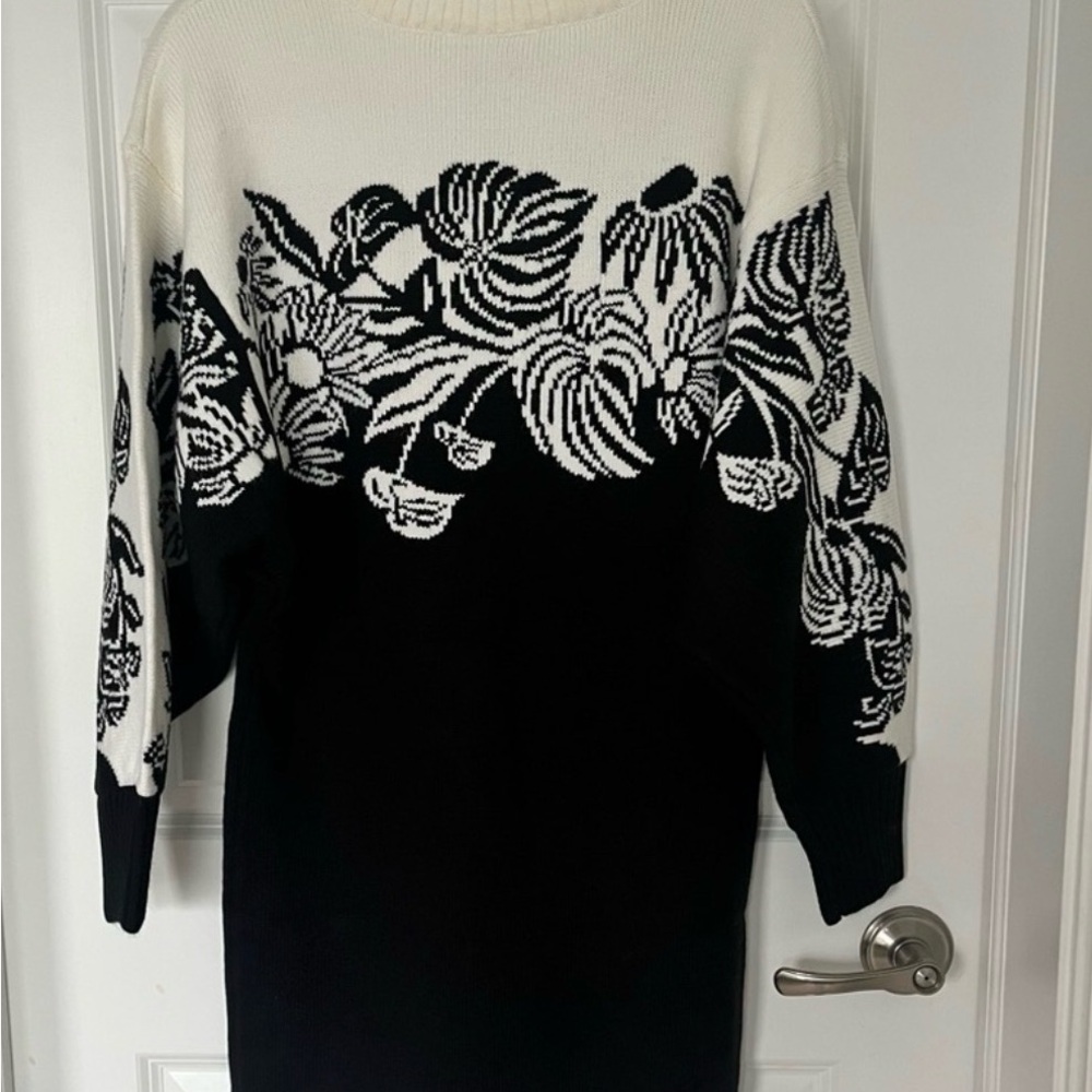 NWT Farm Rio Wool Blend Sweaterdress Black and White Floral Sweater Dress M - Picture 6 of 14